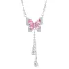 Colar Borboleta Zircônia Rosa Prata Pura 999 Nicho Luxo Acessível Corrente de Clavícula com Pingente Franja Novo Estilo Quente