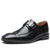 Sapatos de Couro Formal para Novos Negócios Transfronteiriços Estilo Britânico Bico Fino Sapatos de Couro da Moda Padrão Crocodilo Fivela Lateral Casual Versátil Sapatos Masculinos