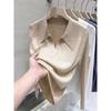 Top de lapela tricô com fio cardado super macio para mulheres, elegante estilo francês, camisa polo, gola V, cor sólida, suéter fino, camisa base Feminino