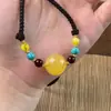 Collar Colgante Redondo de Cera de Abeja Amarilla con Aceite de Pollo Estilo Étnico para Hombres y Mujeres, Cadena de Suéter Tejida a Mano de Ámbar