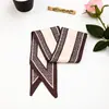 Lenço Feminino de Seda Estampado Bisotado Xadrez Pied-de-poule com Laço Moda Elegante Retrô Lenço de Seda Faixa de Cabelo Estampada para Mulheres
