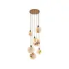 Lustre todo em cobre com mármore espanhol, iluminação de luxo transfronteiriça para escada de villa duplex, luminária giratória para átrio de sala de estar
