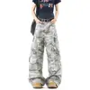Calças Cargo Largas Camufladas Estilo Streetwear Americano para Homens e Mulheres Vintage com Múltiplos Bolsos Calças Sabre Largas Casuais Soltas