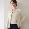 Estilo simples, coleção outono/inverno, cardigã de cashmere moderno e slim fit com lapela e zíper, malha de manga longa casual, versátil para qualquer look