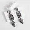 Pendientes Amazon transfronterizos, extragrandes, electrochapados, elegantes, de estilo largo, con un toque de alta gama, adornados con borlas y pedrería negra