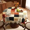 Mantel redondo estilo americano, impermeable, a prueba de aceite, lavable, de lujo ligero, alta gama, patrón de cuadros vintage, mantel redondo pequeño, mantel redondo