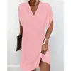 Transfronterizo Spot 2024 Europeo y Americano Amazon Nuevo Vestido de Mujer de Primavera y Verano con Cuello en V Plisado Manga Murciélago