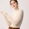 Luxo Leve 100% Caxemira Pura Feminino Gola Semi-Alta Slimming Tricô Camada Base Outono/Inverno Suave e Macio Suéter Roupa Íntima Quente