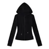Calça Esportiva Cardigan de Veludo Americano com Capuz Slim para Mulheres Outono e Inverno com Zíper Dupla Face Bolso Grande com Aba