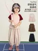Pantalones casuales para niña Wulibu, conjunto de dos piezas de falda-pantalón de verano con una falda transpirable, pantalones versátiles integrados de longitud 7/8