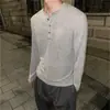 Camiseta Henley de Rayas Verticales de Manga Larga para Hombre Sensación de Alta Gama Sensación Perezosa Relajada Capa Interior Capa Base Top Casual Holgado