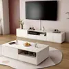 Mesa de Centro Sala de Estar Hogar Moderno Simple Estilo Crema Mueble de TV de Pie Madera Maciza Apartamento Pequeño Almacenamiento Almacenamiento Mueble de TV