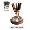 Conjunto retrô de garfos de fruta de vidro estilo japonês com cabos de madeira, colheres e garfos de sobremesa de aço inoxidável, e um recipiente de armazenamento de alta qualidade para garfos de fruta para uso doméstico