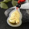 Jade con incrustaciones de oro 3D 4D Jade de Hotan con incrustaciones de oro oro Jade de Hotan llama Guanyin Buda colgante Fabricantes de jade al por mayor