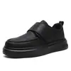 Nueva colección de otoño: Zapatos casuales de cuero con suela gruesa, estilo británico retro, con cierres de velcro, mocasines de moda y zapatos de vestir/trabajo para hombre