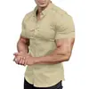 2026 Camisa de Manga Corta de Color Sólido de Verano para Hombre, Transpirable, Ajuste Delgado, para Músculo, Ropa Casual para Hombre, Transfronteriza Europea y Americana