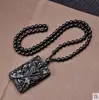 Colgante de obsidiana de vidrio tallado de doble cara de Guan Gong collar para hombre colgante de collar de obsidiana Wu Guan Yu Guan er ye