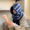 Balaclava Listrada Feminina Outono e Inverno Prova de Frio Quente para Pescoço Peça Única Tricô Lã Chapéu Lei Feng Cabeça Grande