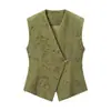 Chaleco de Moda Jacquard Transfronterizo Europeo y Americano Estilo Simple Primavera Nuevo Estilo Europeo y Americano Borla Ceñidor de Cintura para Mujer Color Verde