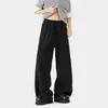 Calça de Seda Gelada Cor de Damasco Estilo Americano com Cordão para Homens e Mulheres, Verão Fina Novo Estilo Solta Reta de Perna Larga com Efeito de Caimento, Calça Casual