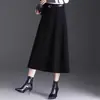 Falda de Color Sólido de Línea A a la Moda para Mujer, Nuevo Estilo Otoño/Invierno 2026, Cintura Alta, Adelgazante, Oculta el Vientre, Elegante de Longitud Media