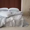 Uma Sensação de Preguiça e Sofisticação~ Novo Estilo Conjunto de Quatro Peças de Tencel Lavado à Areia, Colcha de Tencel Dupla Face Cor Sólida Fresca Roupa de Cama