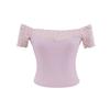 Camiseta de Manga Curta para Mulheres no Verão, Top Básico Justo para Garota Quente, Camiseta Feminina, Pura Luxúria, Sexy Um Ombro Só com Renda e Decote nas Costas