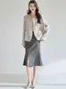 26 Falda de Cola de Pez Inspirada en Diseño Gris Otoñal, Cintura Alta, Adelgazante, Longitud Media, Ropa de Trabajo Profesional, Abertura, Falda Bodycon 25733