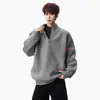 Suéter listrado color-block com zíper parcial e gola alta, estilo old money, unissex, modelagem solta, casual, malha plus size para outono e inverno