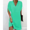 Transfronterizo Spot 2024 Europeo y Americano Amazon Nuevo Vestido de Mujer de Primavera y Verano con Cuello en V Plisado Manga Murciélago