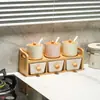 Conjunto Criativo de Potes de Cerâmica para Temperos para Cozinha Doméstica, Conjunto de Seis Peças Estilo Japonês com Frascos de Temperos e Pote de Sal