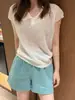 Camiseta Feminina de Malha com Recortes e Gola Lapela, Manga Curta, Estilo Novo Verão 2026, Cobre-Braço, Decote V, Elegante Estilo Coreano, Top Emagrecedor