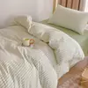¡Alto Valor Estético! Juego de Cuatro Piezas de Algodón 100% Teñido en Hilo Lavado Estilo Ins, Juego de Tres Piezas de Sábana Plana y Sábana Ajustable de Algodón Puro Ropa de Cama