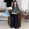 Conjunto de punto de dos piezas de estilo coreano para niña, nueva colección de otoño, cárdigan acanalado con cuello, conjunto de dos piezas de pierna ancha con lunares vintage