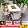 Mesas y Sillas Nórdicas de Exterior Mojia, Aleación de Aluminio con Acabado de Madera, Mesas con Parrilla Eléctrica y de Carbón, Mesas y Sillas para Barbacoa de Exterior en Patio para Uso Doméstico
