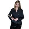Pijama de Seda de Hielo y Nieve para Mujer Primavera y Otoño Casual de Gama Alta Manga Larga Seda para Mujer Color Sólido Negro Delgada Ropa de Exterior Ropa para el Hogar