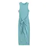 Yujie Urbano Elegante para Viajar Sexy Cintura Alta Cadera Falda de Moda Nicho Cintura con Cordones Color Sólido Delgado Vestido