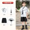 Novo Conjunto de Verão Hanfu Estilo Chinês para Meninos, Conjunto Verde Bambu Estilo Nacional de Manga Curta, Traje Tang Antigo, Fantasia para Performance de Dia das Crianças