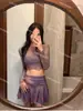 Novo Biquíni de Três Peças Sexy para Menina Quente, Saia Manga Longa Fenda Roxo Fantasia, Halterneck, Maiô para Águas Termais para Mulheres
