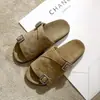 Comercio Exterior Transfronterizo Europeo y Americano 2026 Zapatos de Mujer Gamuza Hebilla Doble Sandalias Transfronterizas Zapatillas Planas Zapatillas Planas de Mujer Venta al por Mayor Talla Grande