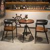 Vintage estilo industrial barra de madeira maciça leite chá loja mesa e cadeira combinação catering café ferro pequena mesa redonda mesa retangular