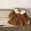 Vestido de Algodón Puro Bordado con Solapa en Contraste Estilo Coreano para Niñas, Vestido Casual de Primavera y Otoño para Bebé y Niño Pequeño