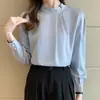 Camisa de Satín para Mujer de Manga Larga Estilo Occidental con Cuentas Camisa Base Diseño 2025 Primavera y Otoño Sentido de Diseño Nicho Camisa de Chifón Camisa