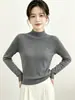 Camiseta básica de punto de manga larga con cuello medio alto de terciopelo Andi para mujer, nuevo top ajustado de otoño e invierno, suéter suave y acogedor