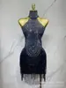 Vestido de competición de baile latino de salón con cuello halter y flecos transfronterizo europeo y americano, fiesta de cumpleaños, exhibición de autos, modelo, bar, disfraz de DJ femenina