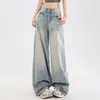 Jeans de Cintura Alta Wide-Leg Americano para Mulheres Tendência Outono 2025 Versátil Novo Cintura Alta Emagrecedor Solto Tendência