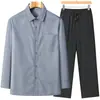 Camisa de manga comprida para pai da primavera e outono masculina de meia-idade e idosa de seda gelada solta casual camisa de vovô para 60-70-80 anos