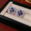 Pendientes de Plata Recubiertos de Oro Real de 18K con Aguja de Plata, Bordado en Forma de Rombo, Pendientes Versátiles Exquisitos y de Moda, Pendientes de Lujo Ligero y de Gama Alta para Mujer
