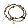 Pulseira de Contas Labubu Cor Caramelo Dupla Volta Camadas Joia de Mão Alta Estética Fashionável Versátil Valor para Casais Melhores Amigos Pulseira de Mão