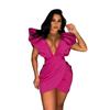 10415 Venta al por mayor de ropa para mujer europea y americana de Amazon, verano 2023, nuevo vestido sexy de color sólido con escote en V profundo y manga corta sin espalda